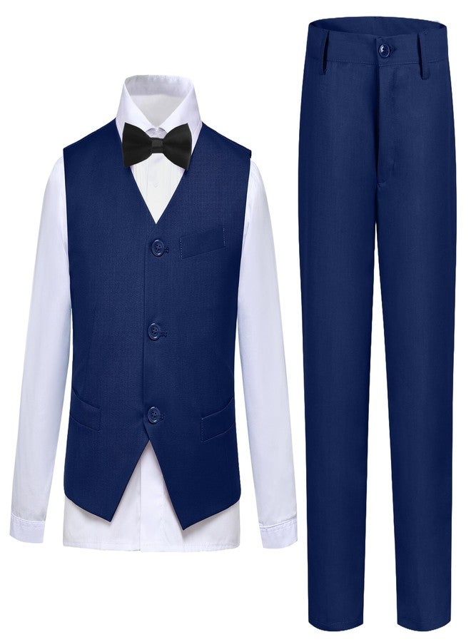SaiLiiny Toddler Suits for Boys Wedding Suit Dress Shirt Navy Blue Vest and Pants Sets for Boy with Bow Tie Size 6 - Image 2